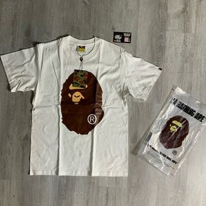 Bape White Tee with Multicolor Logo Tag